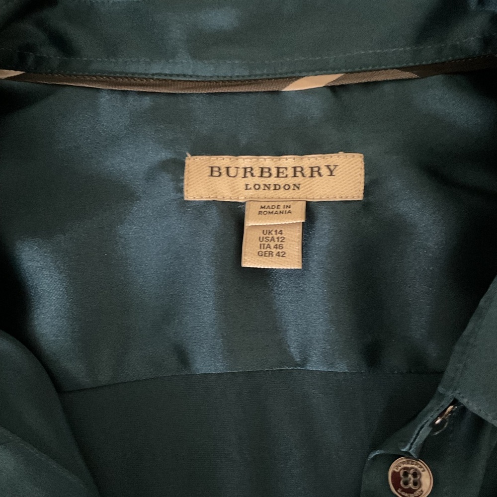 Burberry of London Deep Teal Button Down Blouse Size 12 - Picture 3 of 11